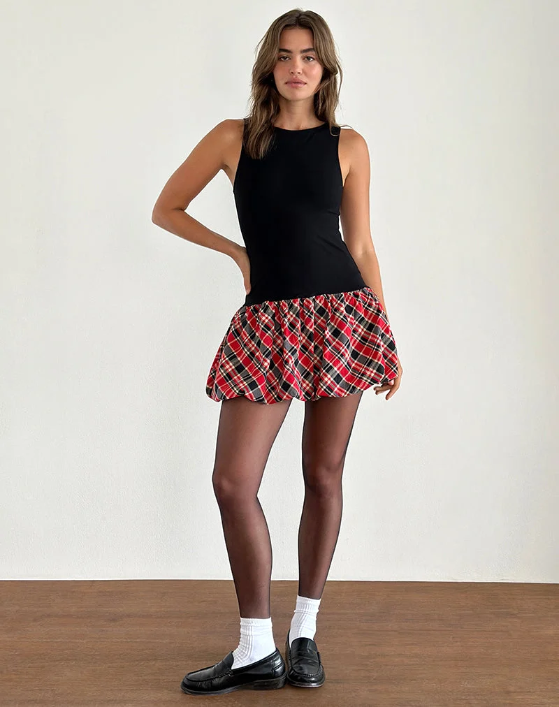 Ortega Minikleid in Schwarz mit diagonalem Karo Rot
