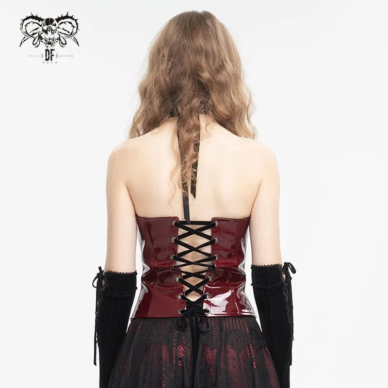 Damen Punk Lace Splice Lackleder Vollbrustkorsett Rot