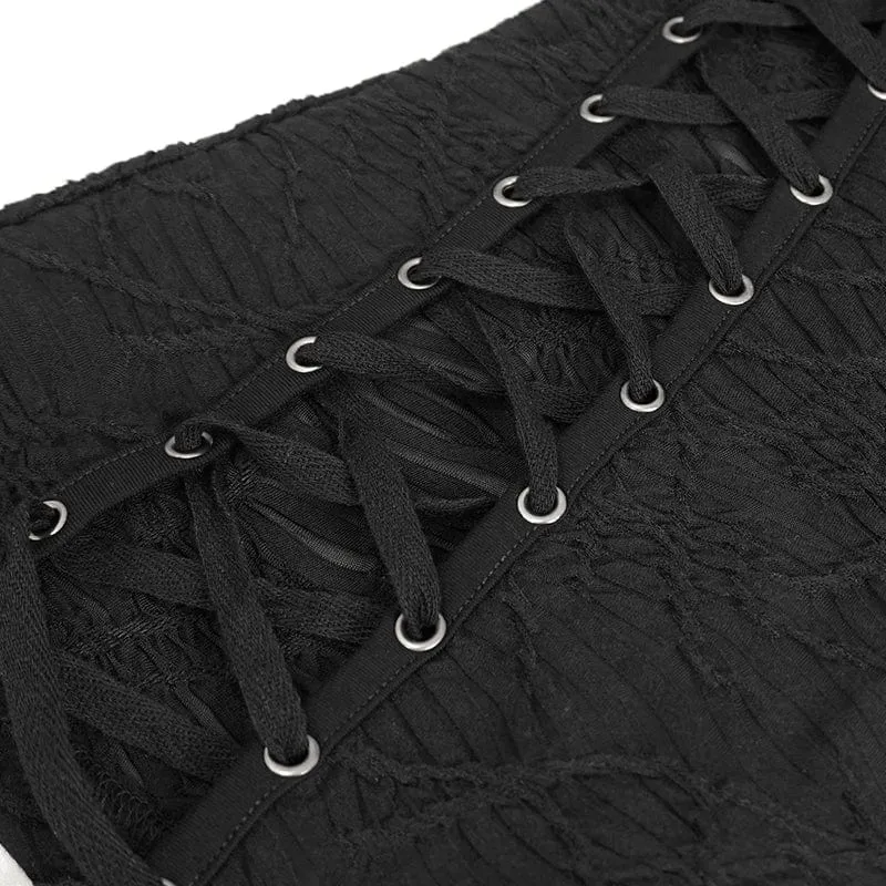 Damen-Punk-Hemd mit Riemchen und Splice-Rüschen aus Netzstoff