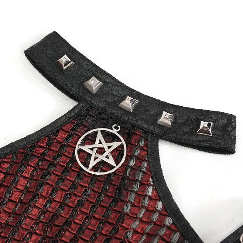Schulterfreies, transparentes Crop-Top für Damen im Gothic-Stil mit schulterfreier Schnalle in Rot