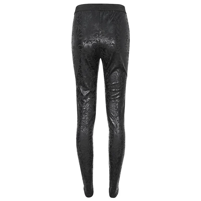 Damen-Gothic-Leggings mit Blumenstickerei und Mesh-Spleiß
