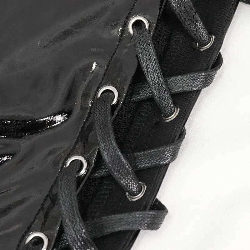 Damen-Lacklederhose mit Punk-Ausschnitt und Schnürung