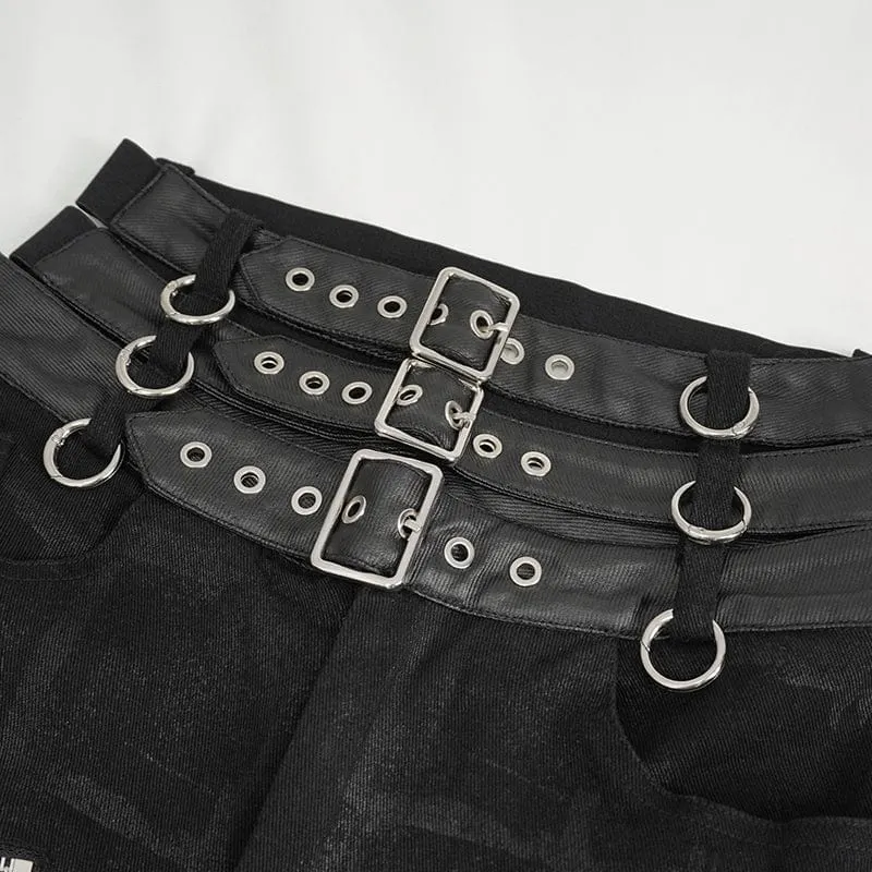 Damen-Punk-Hose mit hoher Taille und zerrissener Schnalle