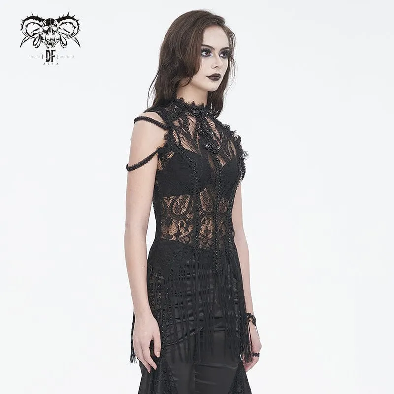 Damen-Top aus gehäkelter Spitze mit Gothic-Mesh-Blumenmuster