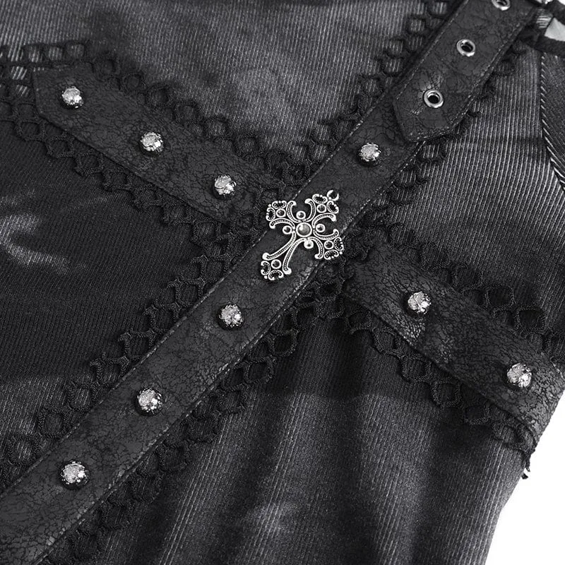 Damen-Punk-Batik-Langarmshirt mit Ausschnitten