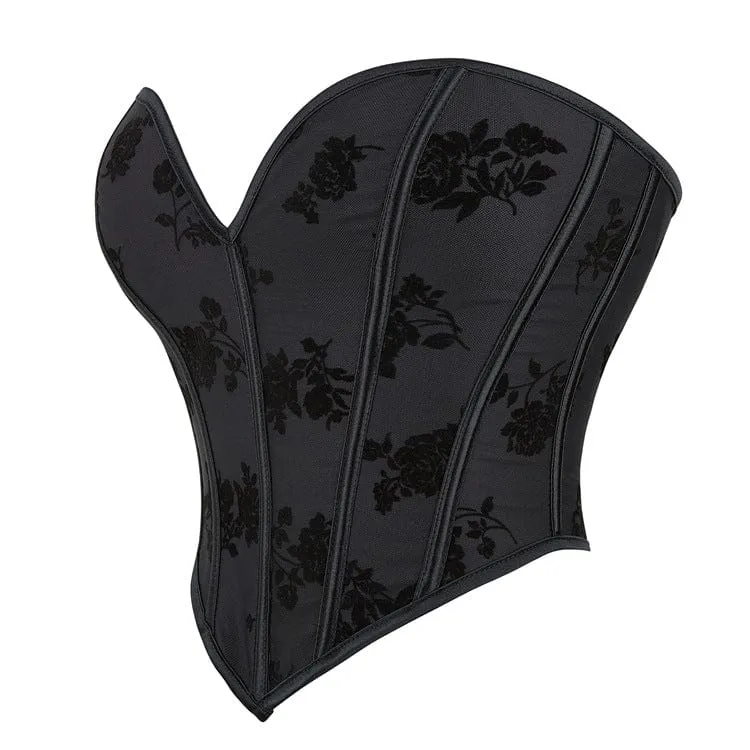 Damen-Overbust-Korsett mit Schnürung im Gothic-Stil mit Blumenmuster
