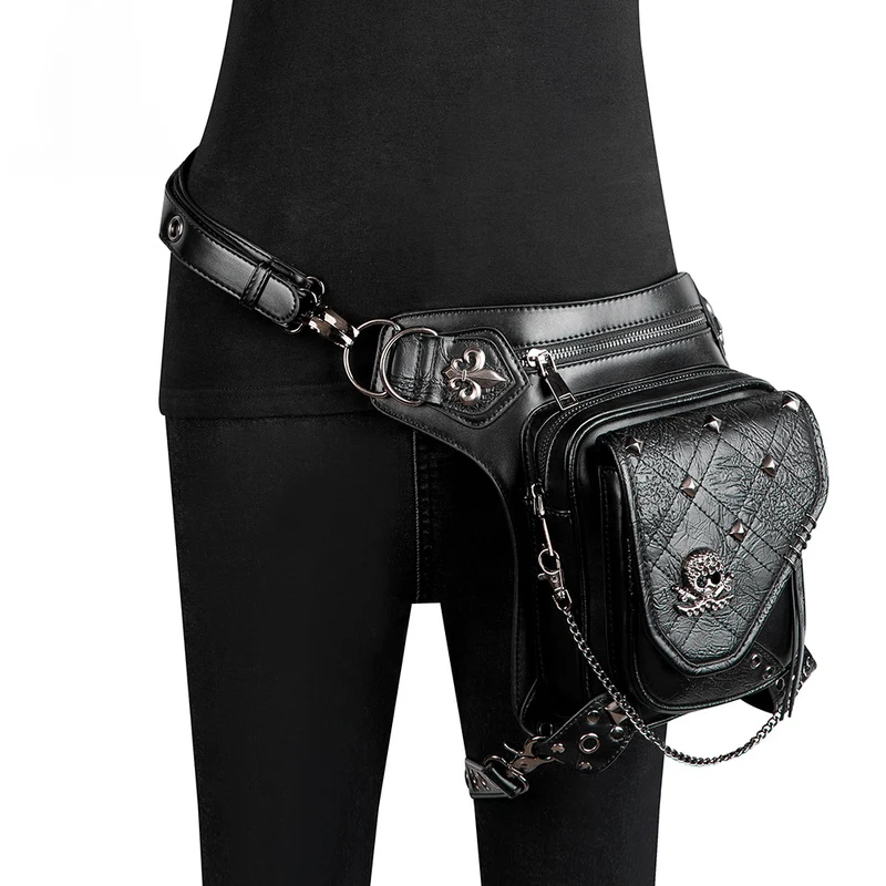 Unisex-Steampunk-Schädel-Nieten-Ketten-Gürteltasche
