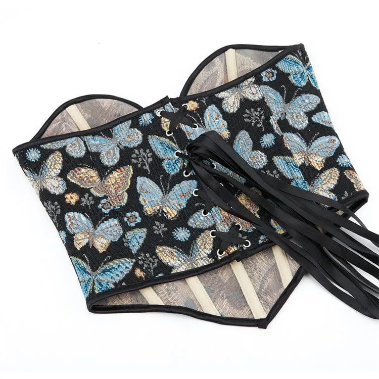 Damen Gothic Vollbrustkorsett mit tiefem Schmetterlingsdruck