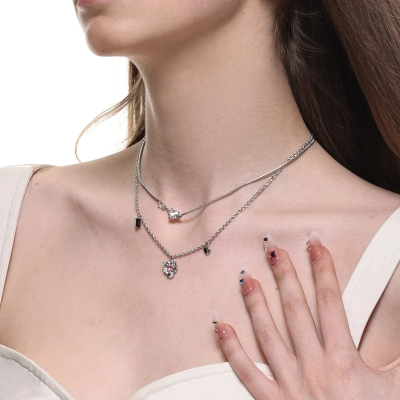 Damen-Punk-Diamant-Halskette mit mehreren Lagen