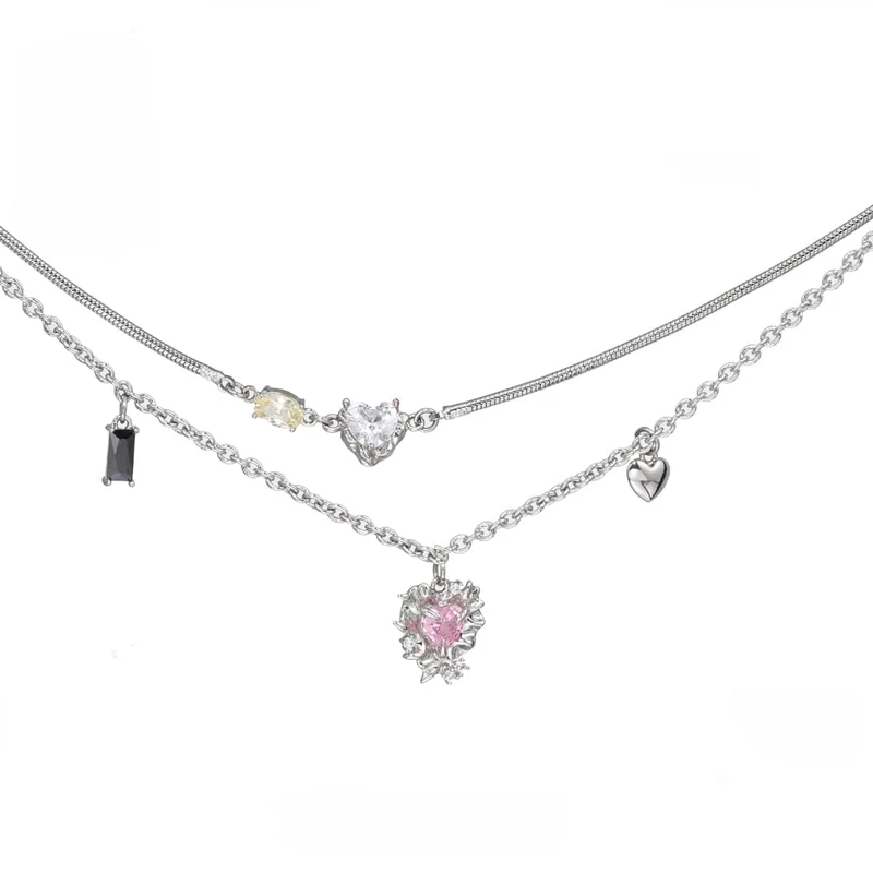 Damen-Punk-Diamant-Halskette mit mehreren Lagen