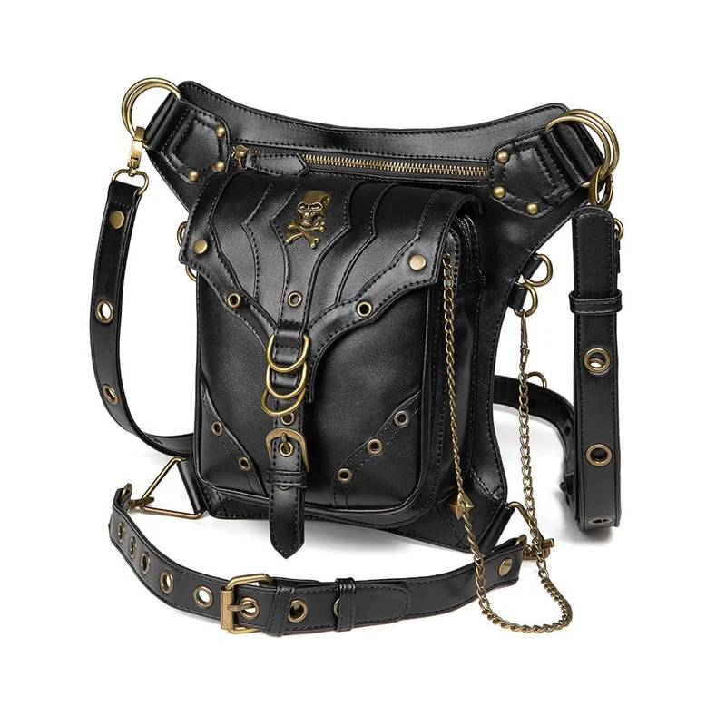 Herren Steampunk Totenkopf Öse Multifunktionale Kunstledertasche