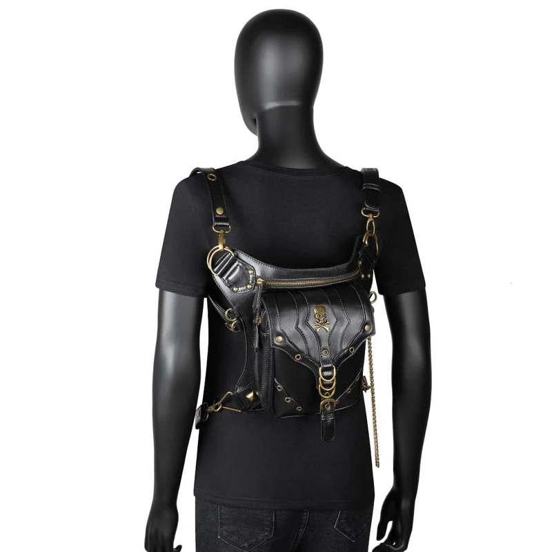 Herren Steampunk Totenkopf Öse Multifunktionale Kunstledertasche