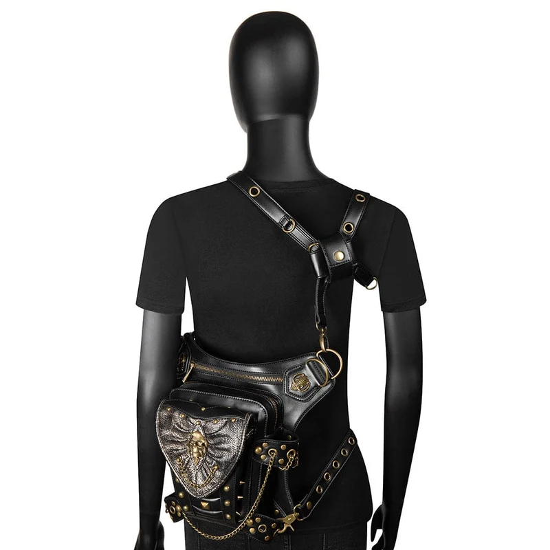 Herren Steampunk Skull Chain Multifunktionale Kunstledertasche