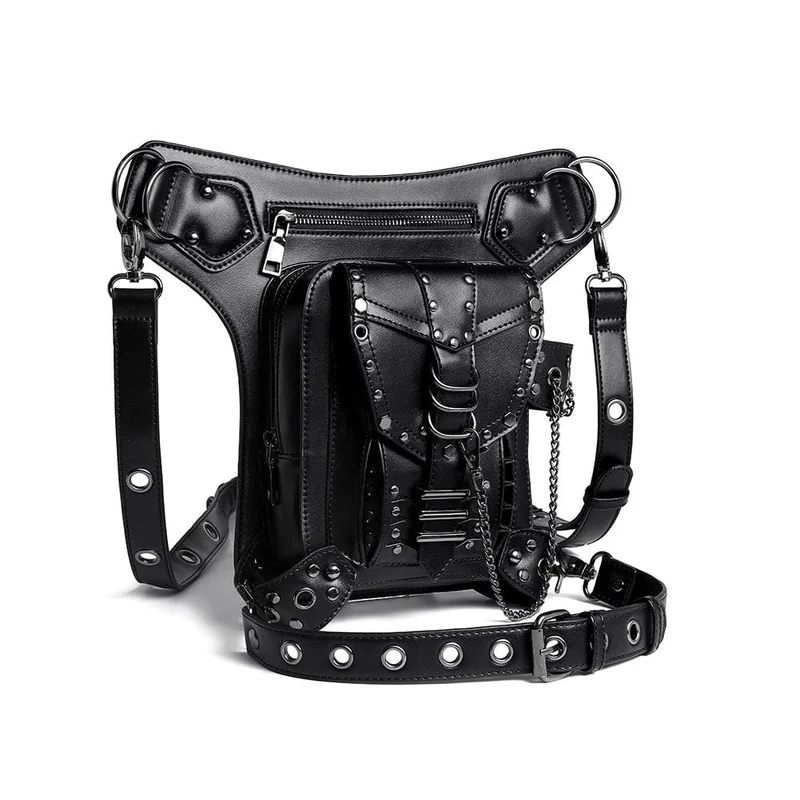 Herren Steampunk Chain Nailed Multifunktionale Kunstledertasche