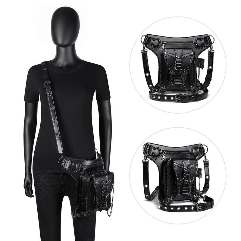 Herren Steampunk Chain Nailed Multifunktionale Kunstledertasche