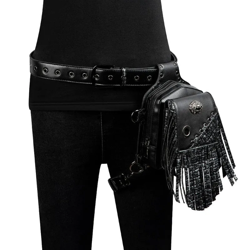 Herren-Gürteltasche aus Kunstleder mit Steampunk-Quasten