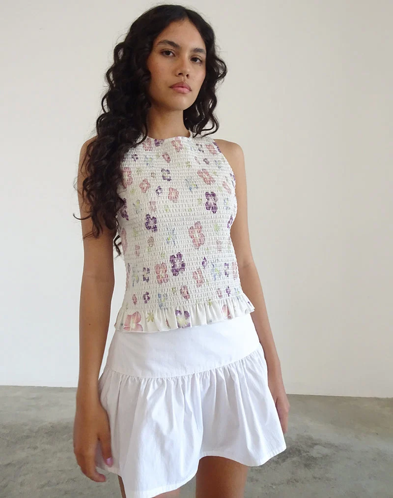 Kagumi Gerafftes Top in Blumenstempel Lila