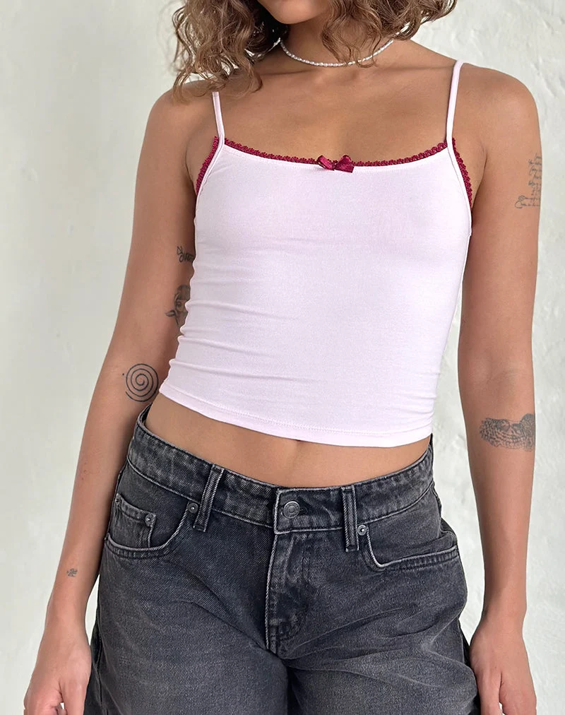 Suna Vest Top in Hellrosa mit burgunderrotem Besatz
