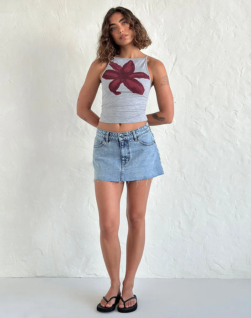 Dudley Vest Top in Grau meliert Gemalte Blume