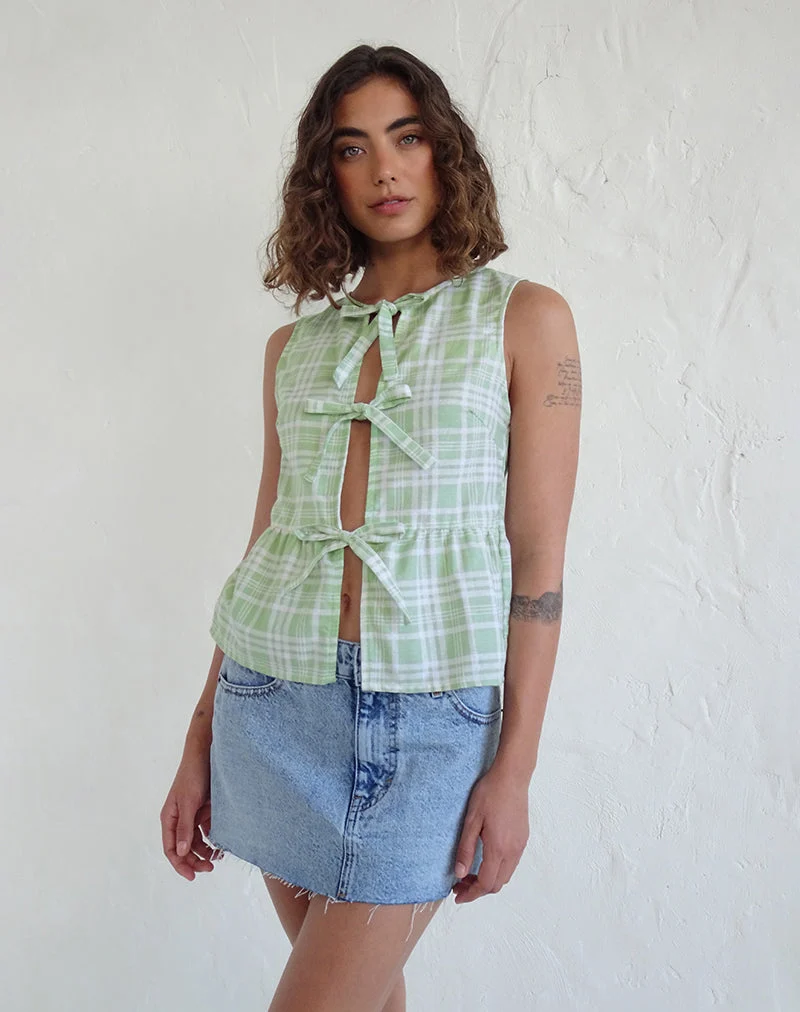 Kayvata Tie Front Top in Tischtuch Neo Mint