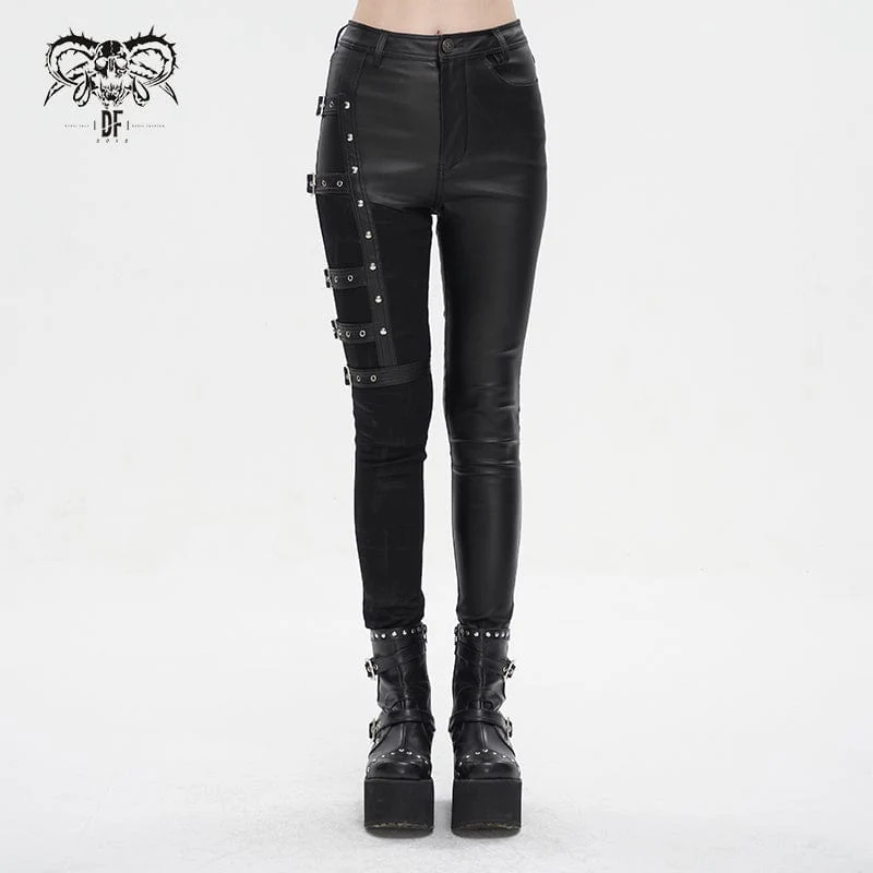 Punk-Spleißhose mit mehreren Schnallen für Damen