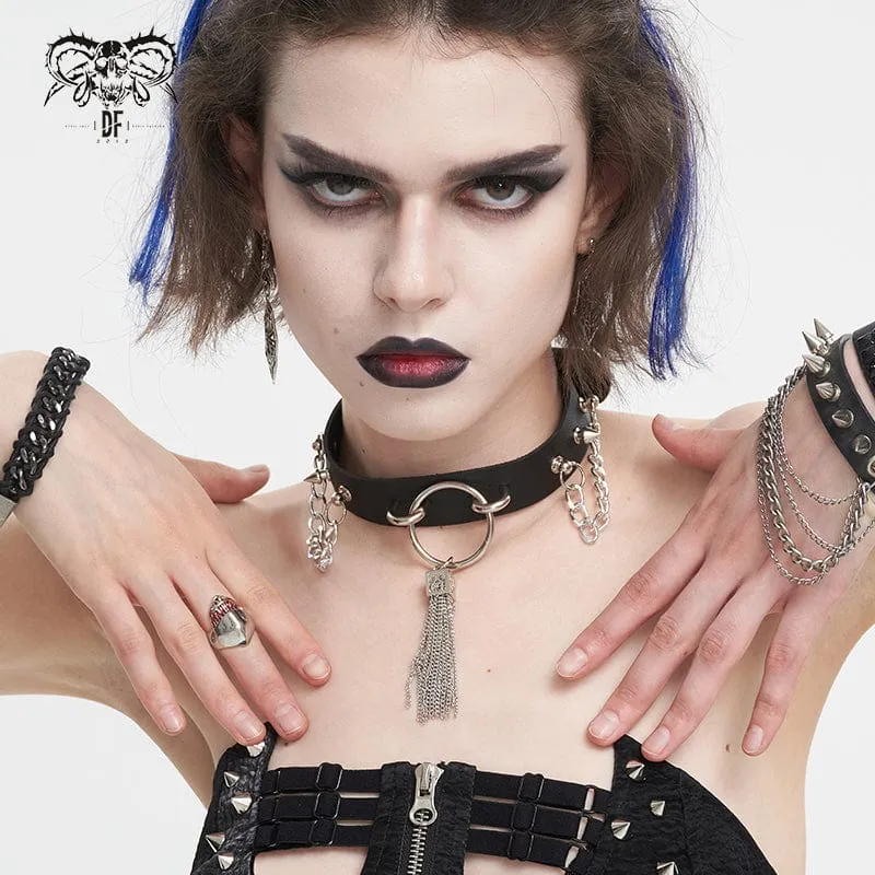 Gothic-Kette mit Nieten und Quasten für Damen
