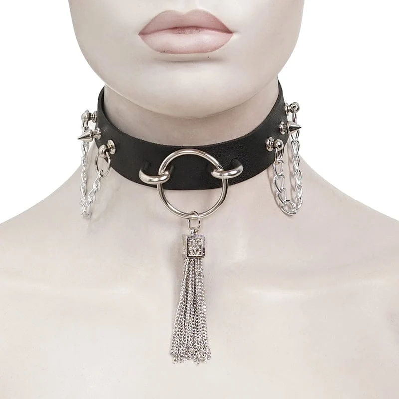 Gothic-Kette mit Nieten und Quasten für Damen