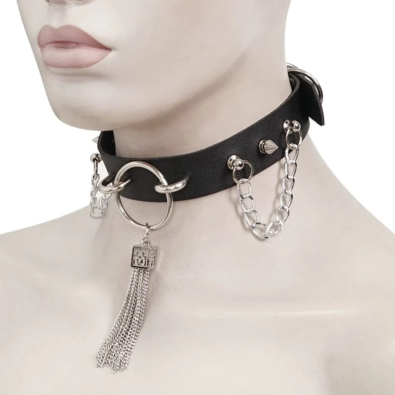 Gothic-Kette mit Nieten und Quasten für Damen