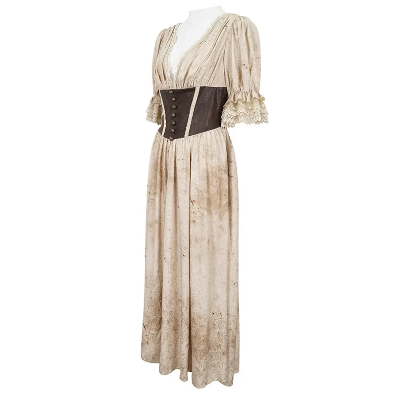 Damen-Gothic-Kleid mit tiefem Ausschnitt und Puffärmeln und Spitzensaum