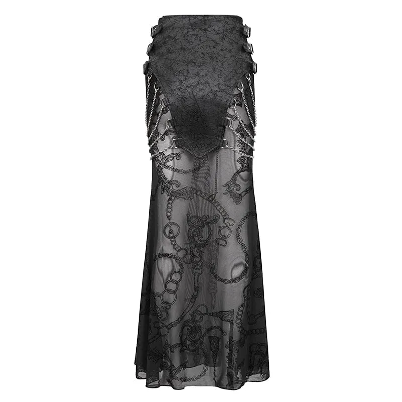 Damen Gothic Mesh Splice Chain Fishtail Rock