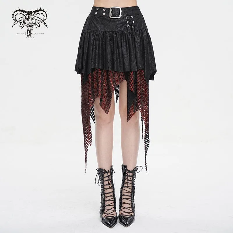 Damen Gothic-Rock mit unregelmäßiger Mesh-Splice-Schnalle, Rot