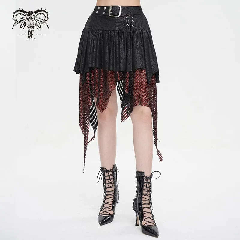 Damen Gothic-Rock mit unregelmäßiger Mesh-Splice-Schnalle, Rot