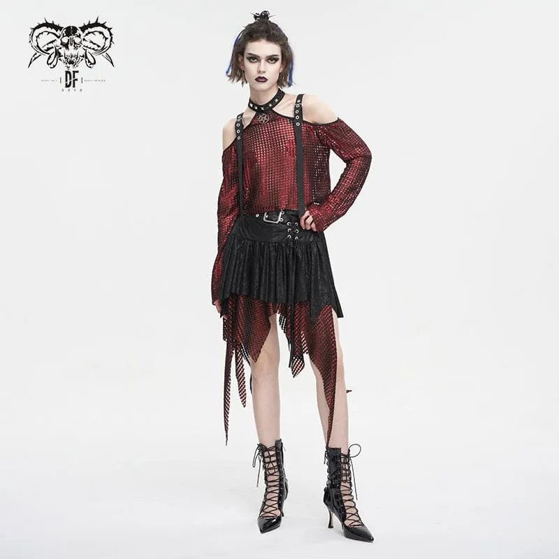 Damen Gothic-Rock mit unregelmäßiger Mesh-Splice-Schnalle, Rot