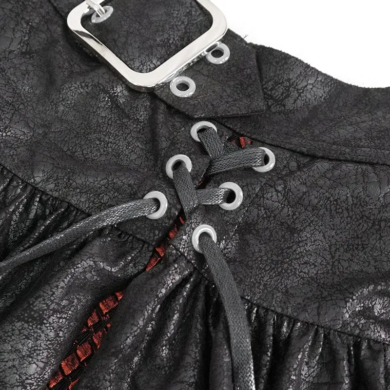 Damen Gothic-Rock mit unregelmäßiger Mesh-Splice-Schnalle, Rot