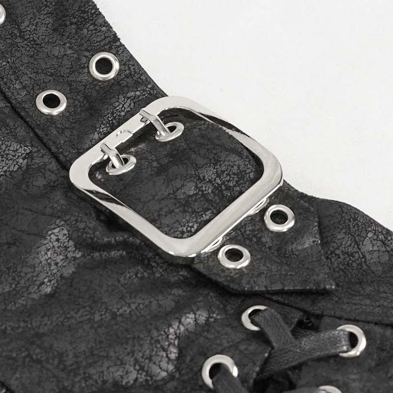 Gothic-Rock für Damen mit unregelmäßigem Mesh-Splice-Schnallenmuster, Schwarz