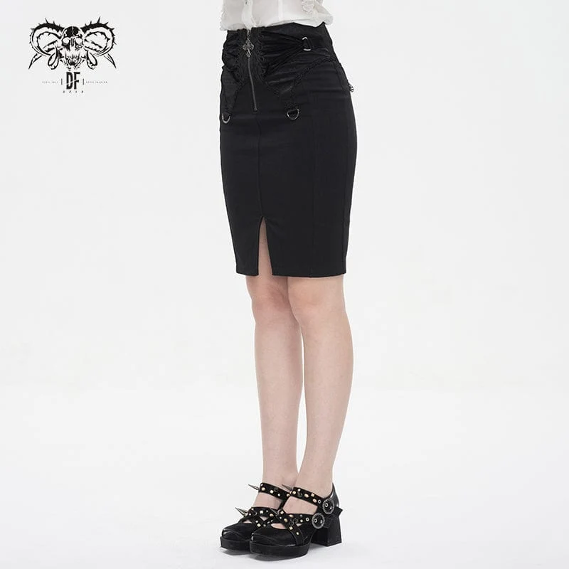 Damen-Gothic-Spitzenrock mit Schnürung und Blumenstickerei