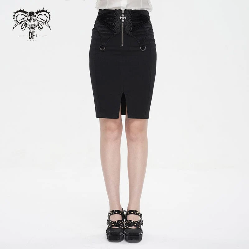 Damen-Gothic-Spitzenrock mit Schnürung und Blumenstickerei