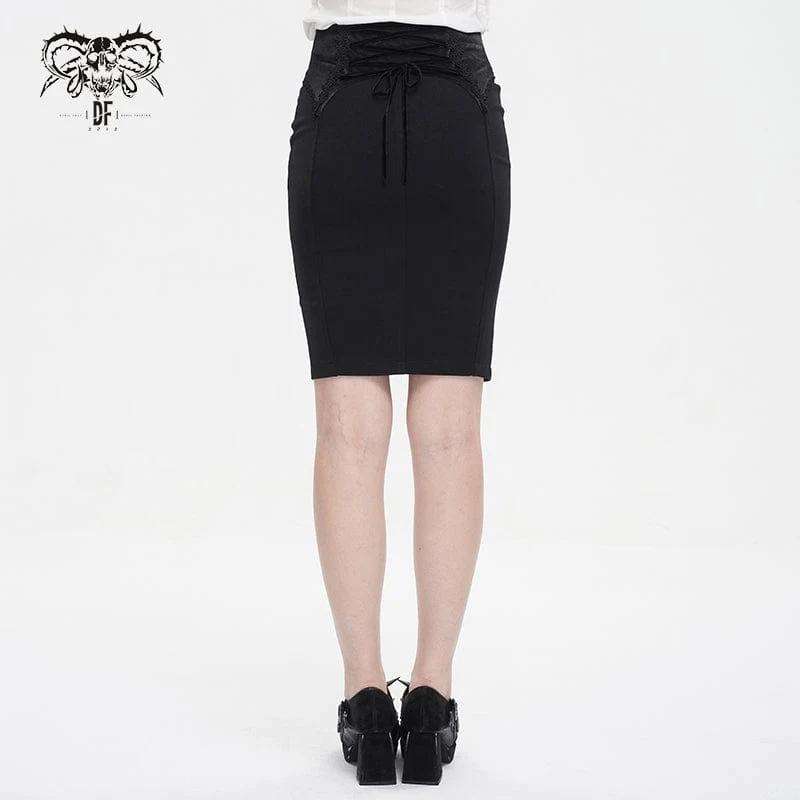Damen-Gothic-Spitzenrock mit Schnürung und Blumenstickerei