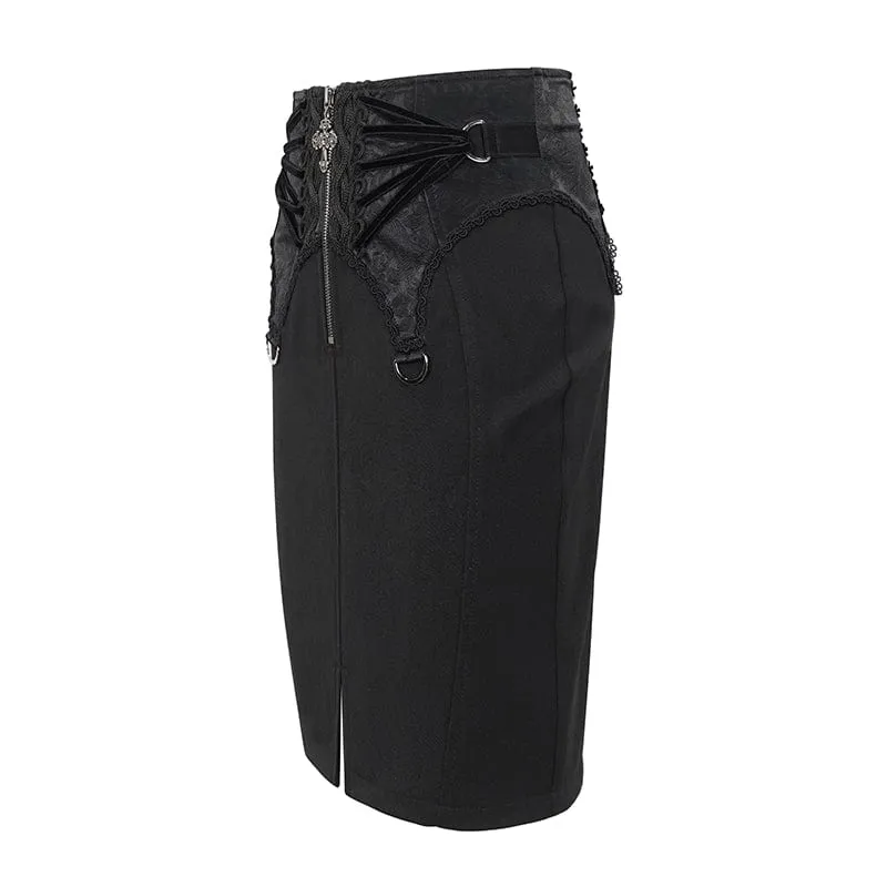 Damen-Gothic-Spitzenrock mit Schnürung und Blumenstickerei