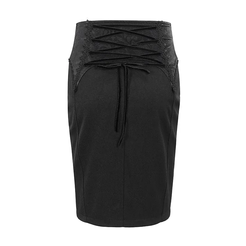 Damen-Gothic-Spitzenrock mit Schnürung und Blumenstickerei