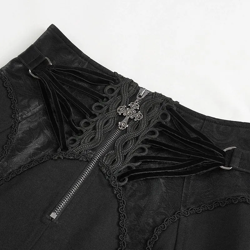 Damen-Gothic-Spitzenrock mit Schnürung und Blumenstickerei