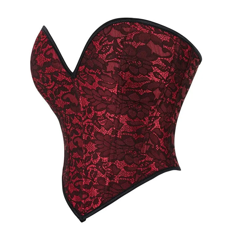 Tief ausgeschnittenes Vollbrustkorsett mit Gothic-Blumenmuster für Damen