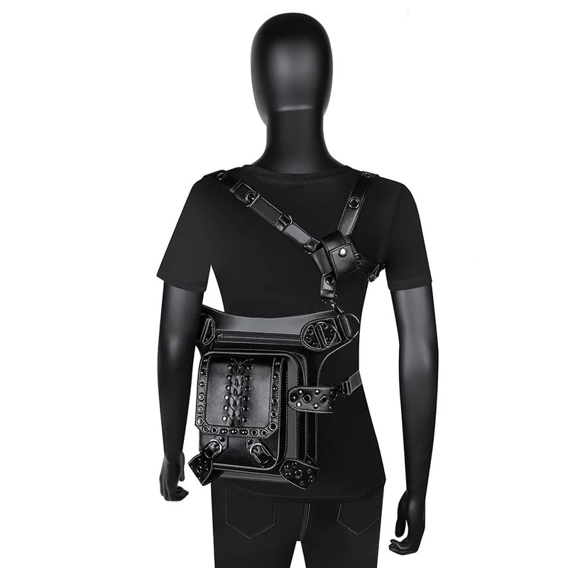 Herren-Steampunk-Ösen-Multifunktionstasche aus Kunstleder
