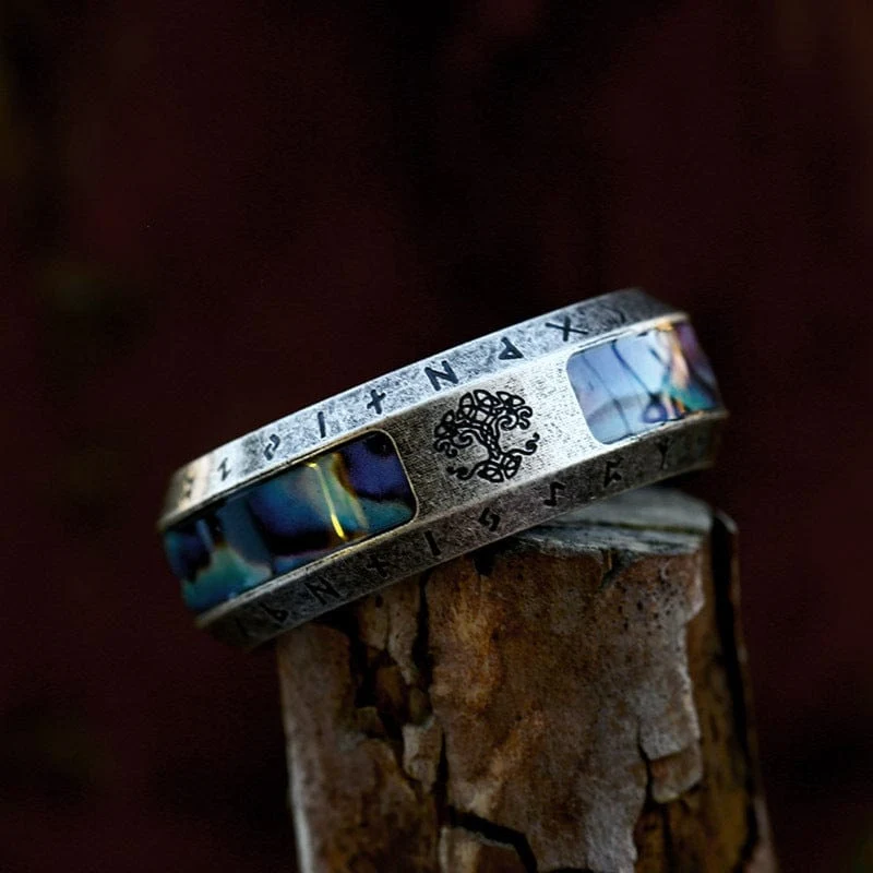 Punk-Ring mit Lebensbaum-Buchstaben für Herren