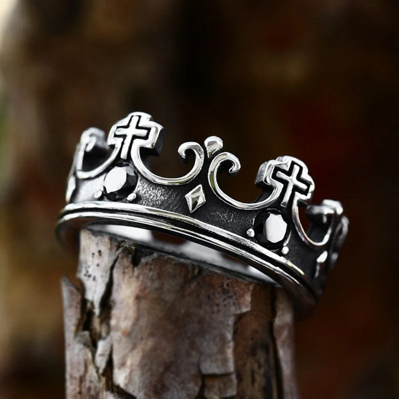 Herren-Punk-Kronen-Kreuz-Ring