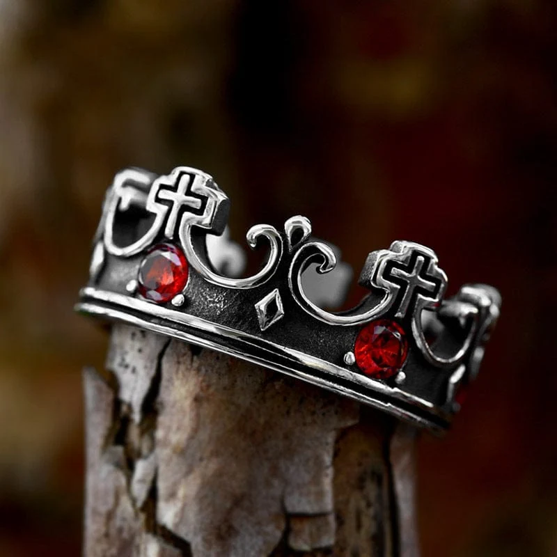 Herren-Punk-Kronen-Kreuz-Ring
