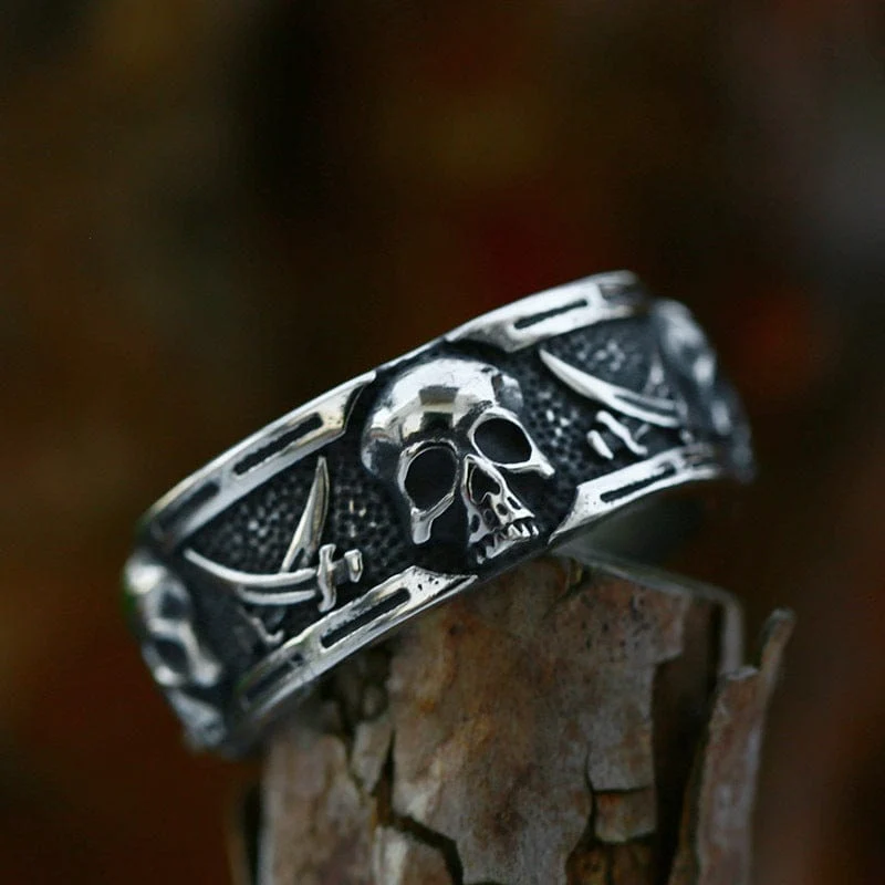 Herren-Punk-Doppel-Sense-Schädel-Ring