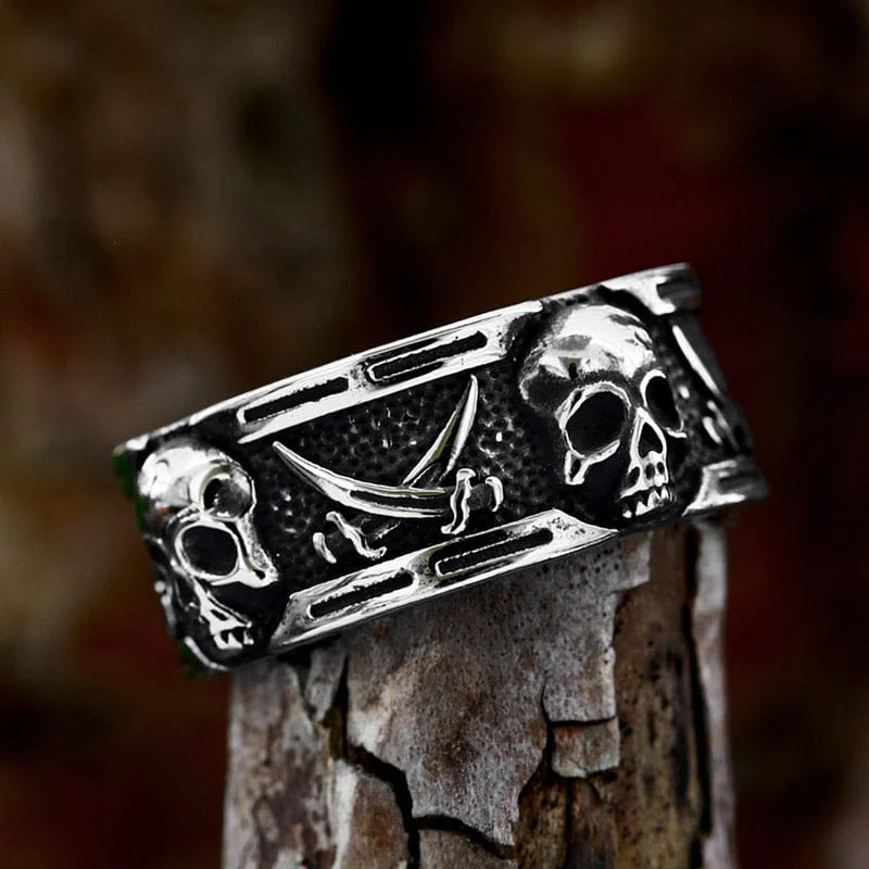 Herren-Punk-Doppel-Sense-Schädel-Ring