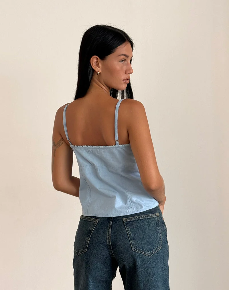 Jepuni Cami Top aus blauer Popeline in Nantucket