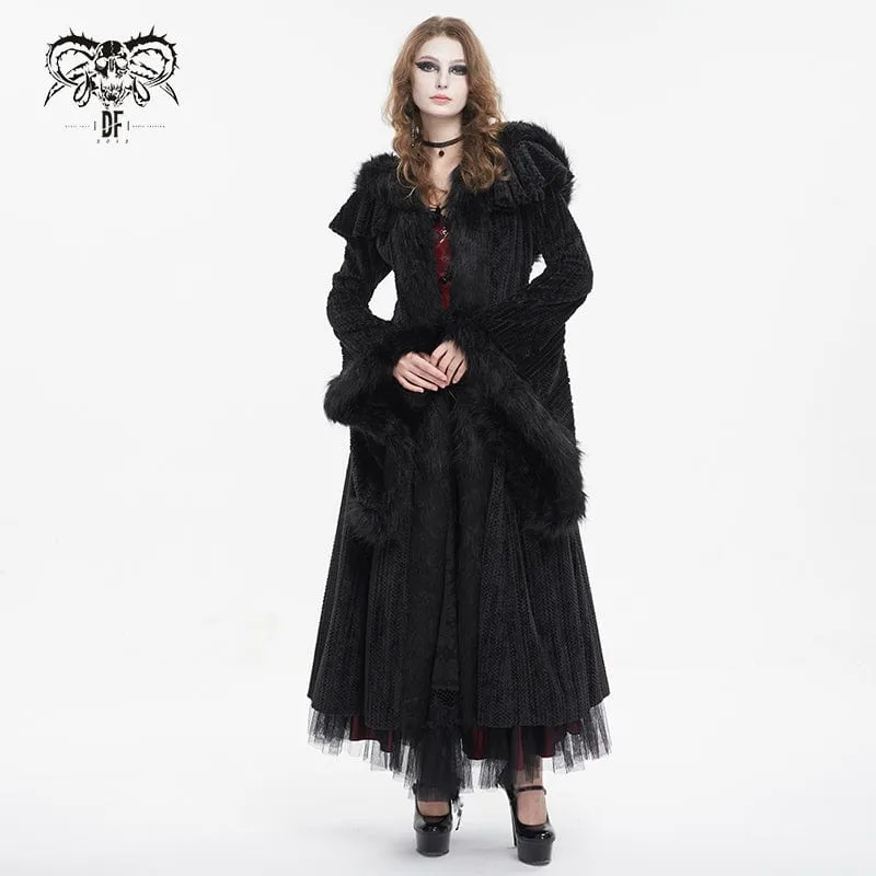 Flauschiger Gothic-Mantel für Damen mit ausgestellten Ärmeln und Kapuze